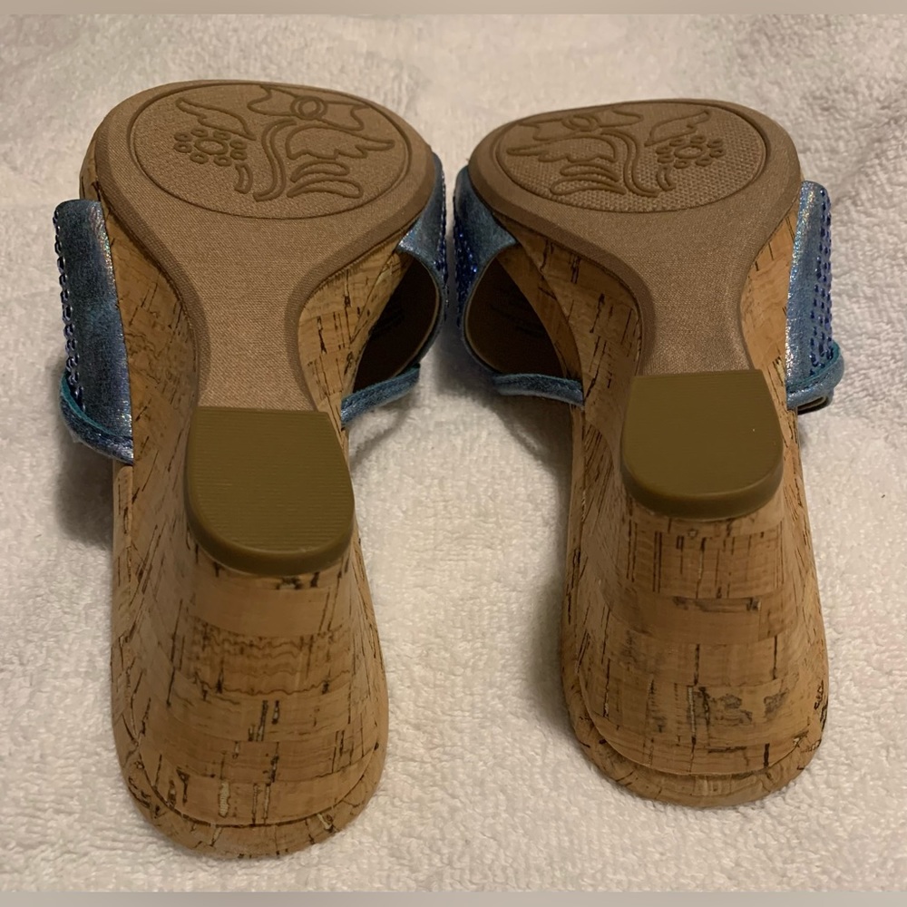 #S513 - White Mountain Blue Glitter & Cork Wrapped Thong Wedge Sandals SIZE 7.5M - Picture 5 of 16